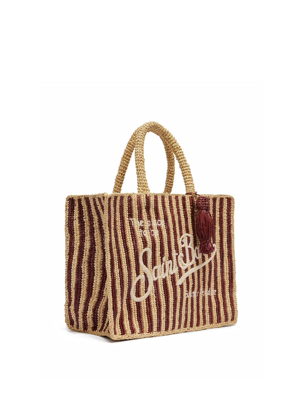 Borsa Colette in rafia a righe marroni con logo ricamato