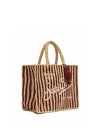 Borsa Colette in rafia a righe marroni con logo ricamato