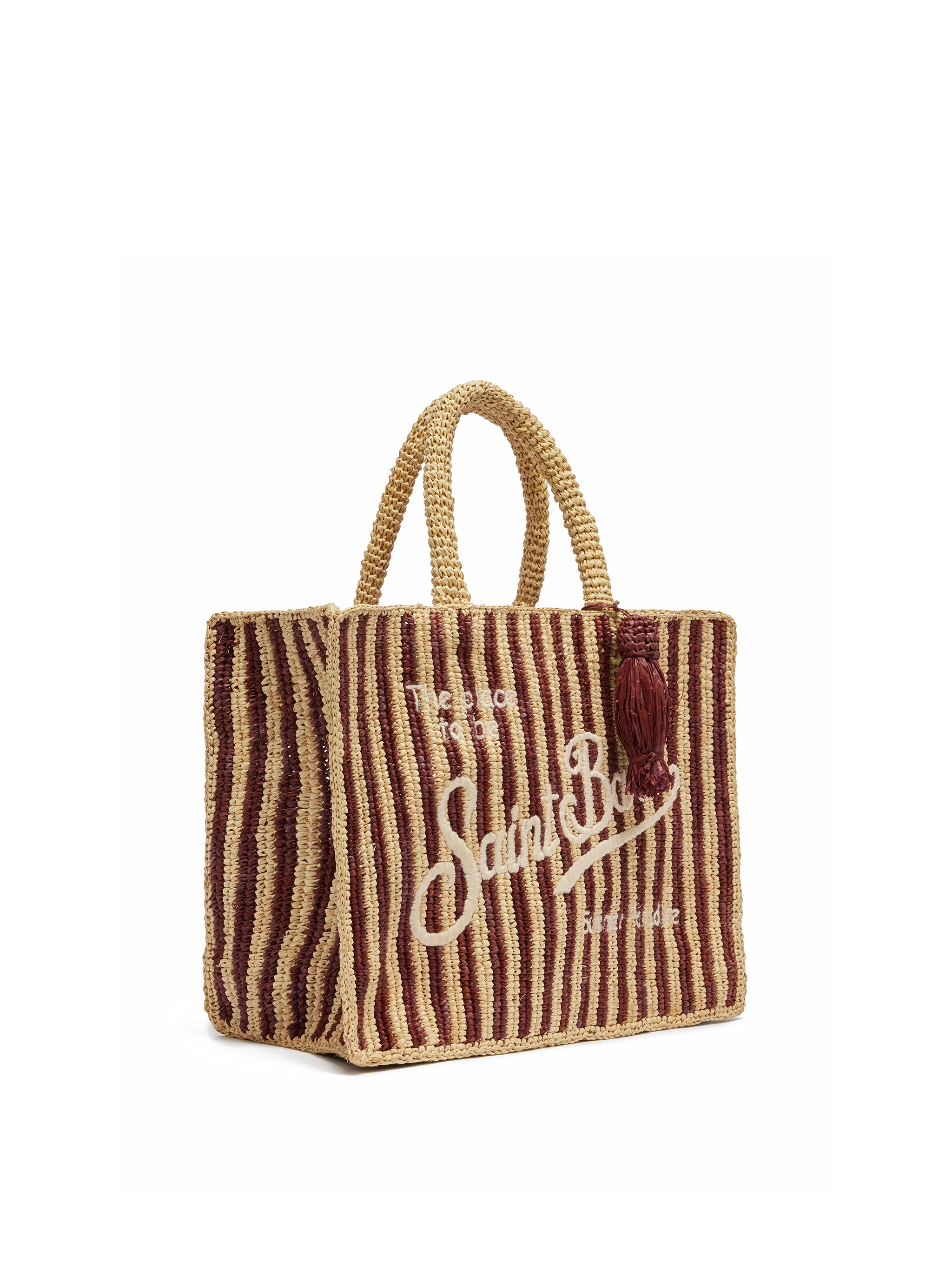 Borsa Colette in rafia a righe marroni con logo ricamato