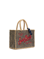 Borsa Colette in rafia a righe blu navy con logo ricamato