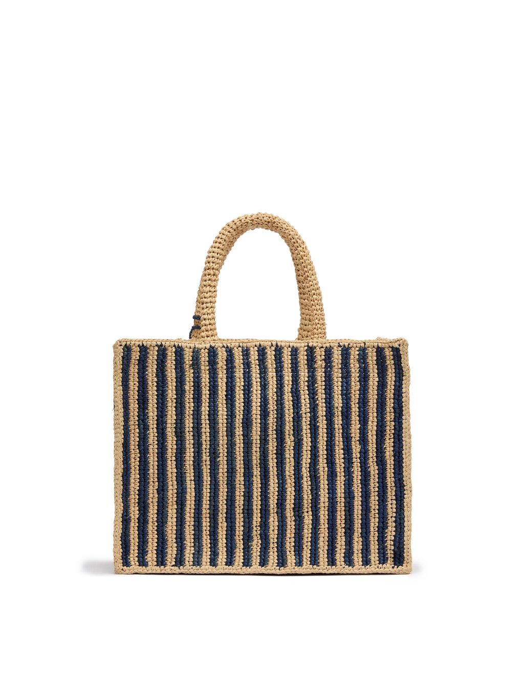Borsa Colette in rafia a righe blu navy con logo ricamato