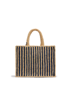 Borsa Colette in rafia a righe blu navy con logo ricamato