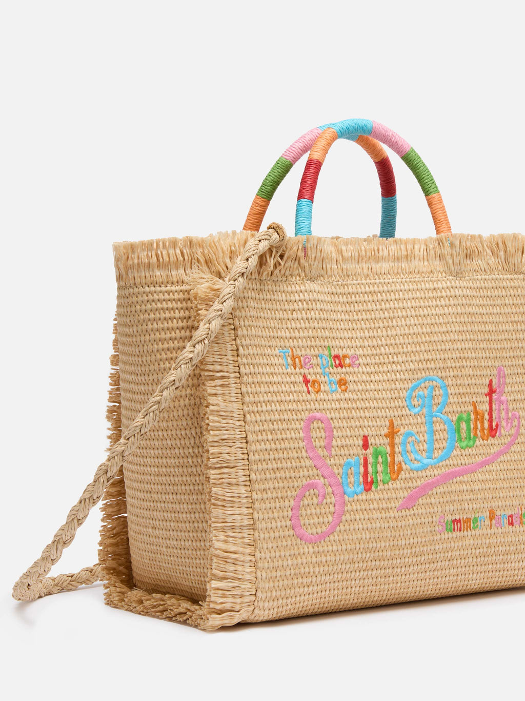Borsa Colette effetto paglia con logo ricamato multicolore
