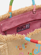 Borsa Colette effetto paglia con logo ricamato multicolore