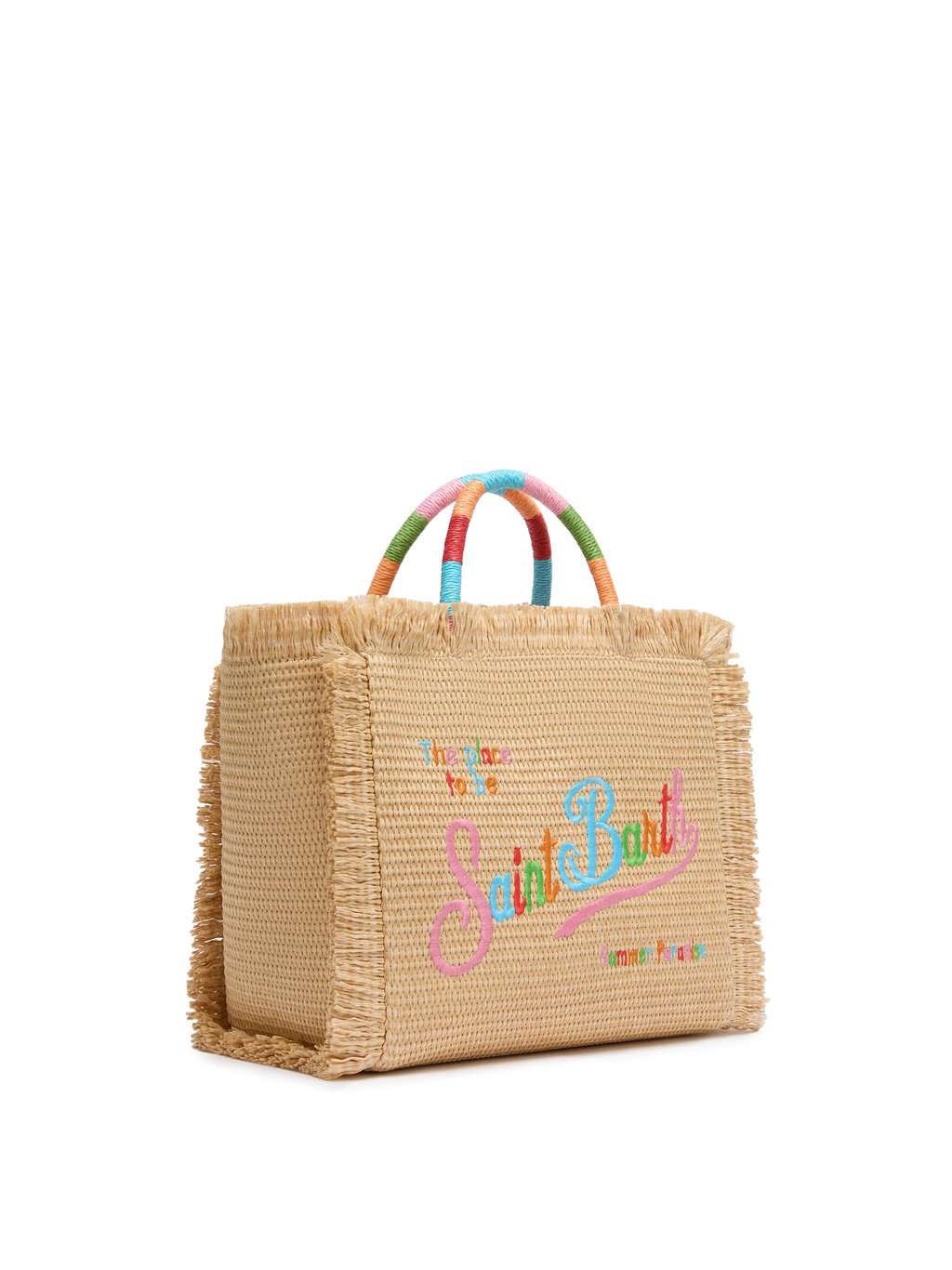 Borsa Colette effetto paglia con logo ricamato multicolore