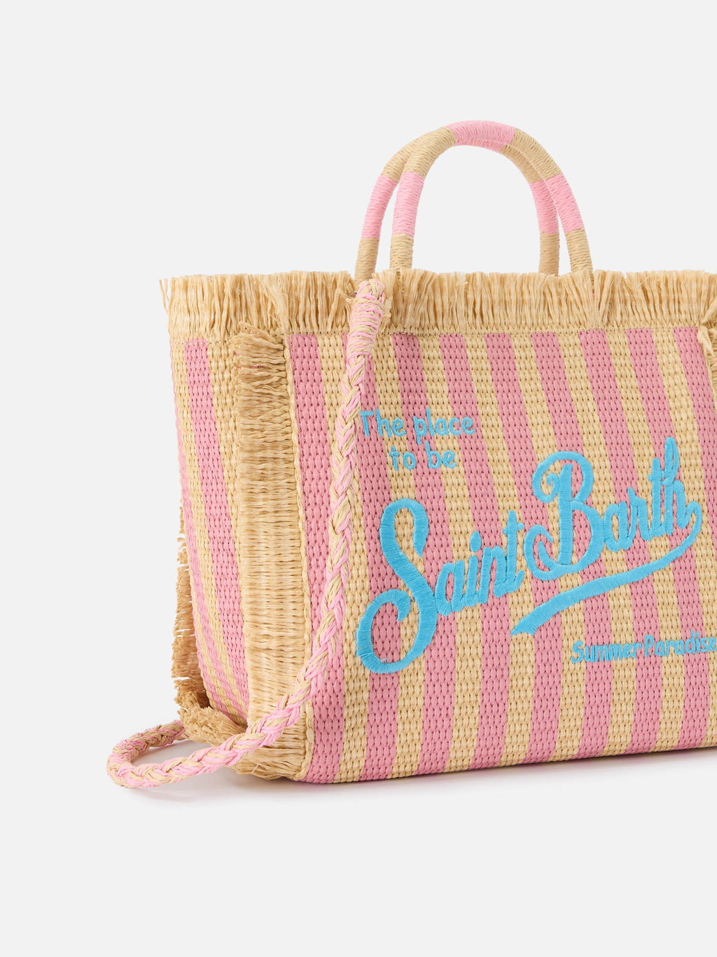 Borsa Colette in tessuto effetto paglia a righe con logo ricamato
