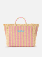 Borsa Colette in tessuto effetto paglia a righe con logo ricamato