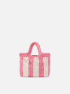 Borsa Crochet Mini a righe rosa con logo ricamato