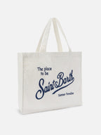 Borsa Essential in cotone sangallo bianco con logo a contrasto
