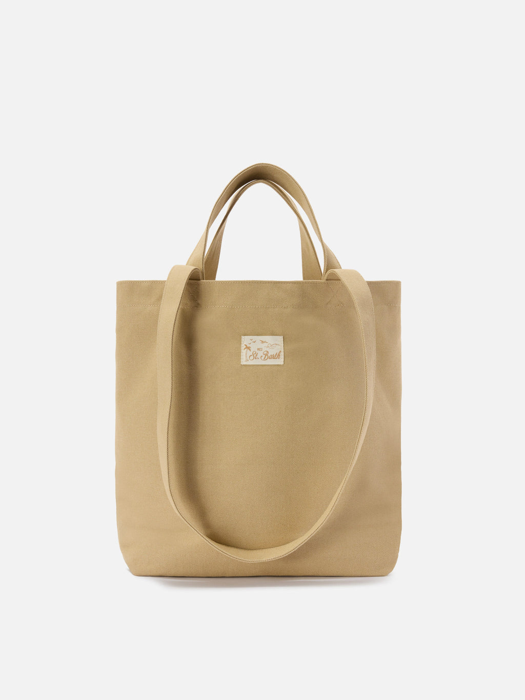Borsa tote Essential Beach in cotone beige con logo ricamato
