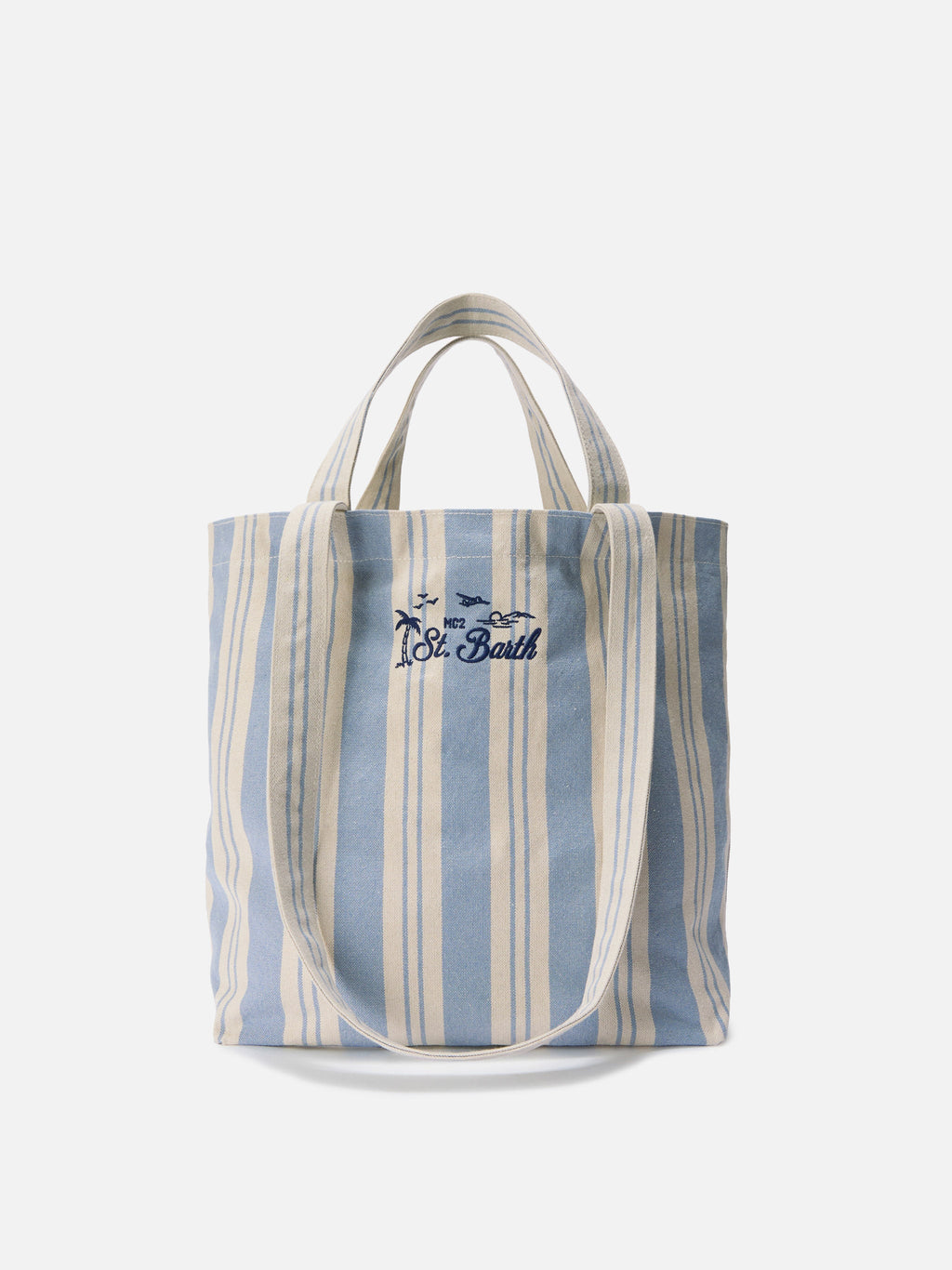 Borsa tote Essential Beach in cotone a righe azzurro e bianche