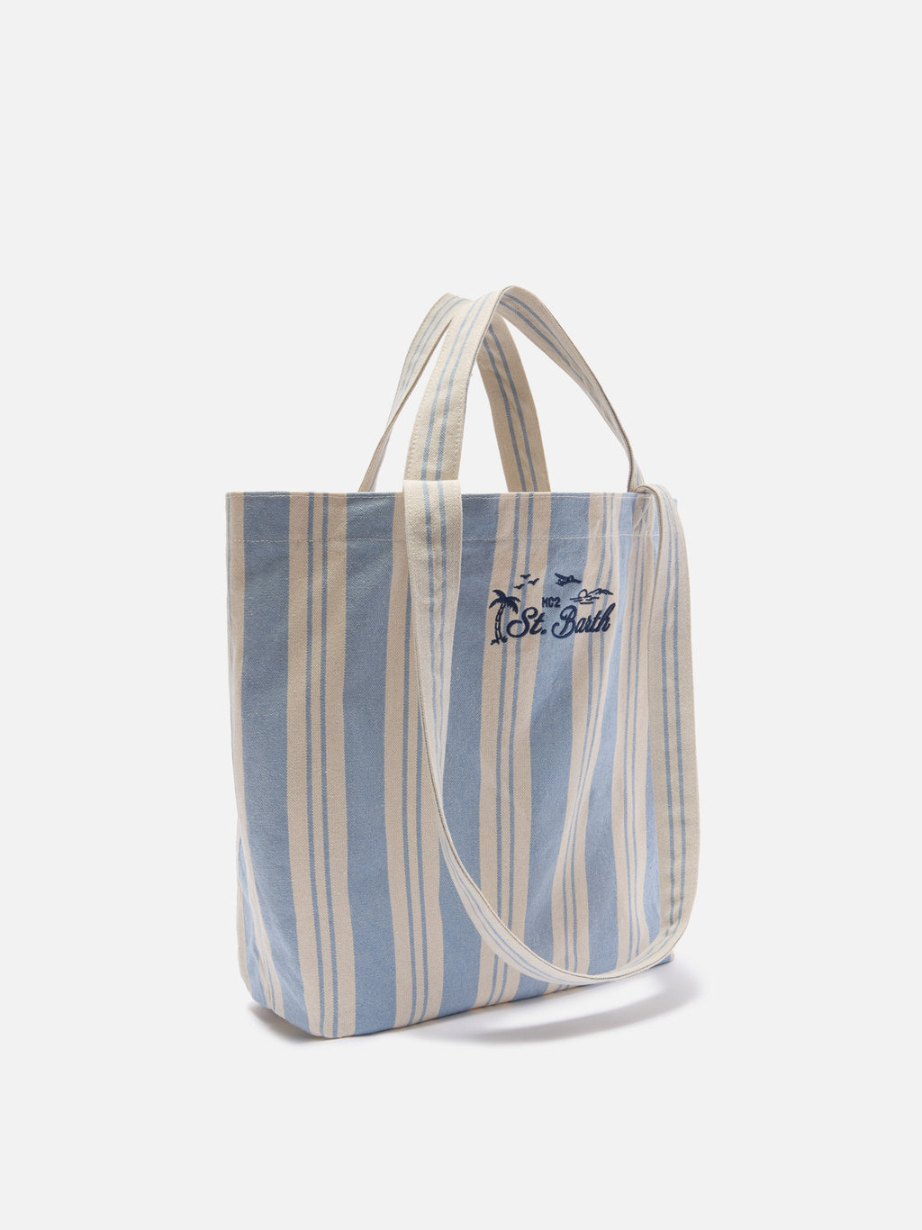 Borsa tote Essential Beach in cotone a righe azzurro e bianche