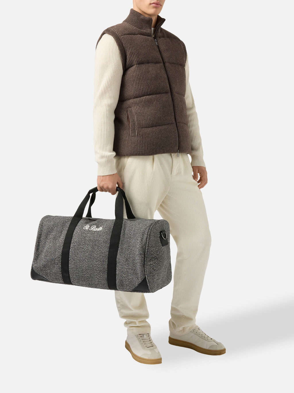 Borsone da viaggio Jetleg Wool in misto lana spigato