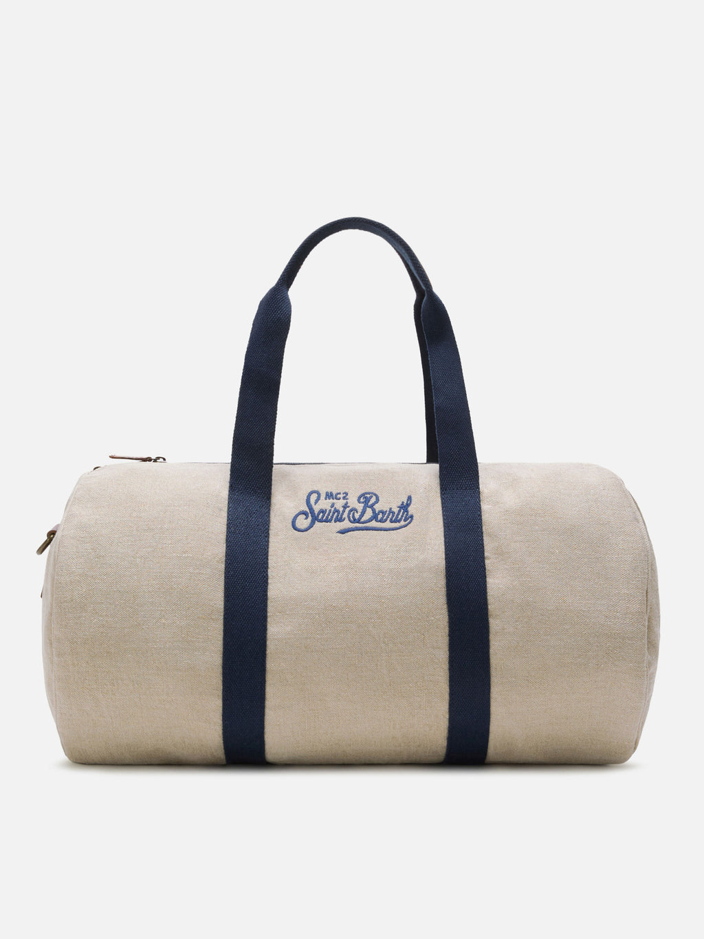 Borsone Round Jetleg in lino beige con logo ricamato a contrasto