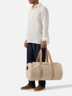 Borsone Round Jetleg in lino a righe beige e bianche