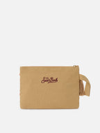 Pochette in juta con fantasia corallo ricamata
