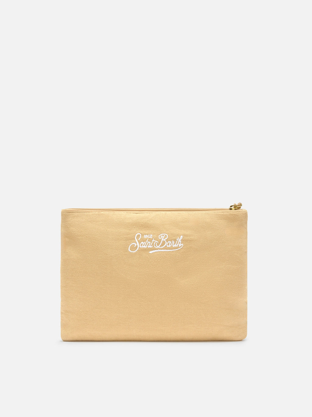Pochette in juta con fantasia palme ricamate
