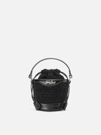 Borsa a secchiello Mila Tweed in misto lana tweed nero