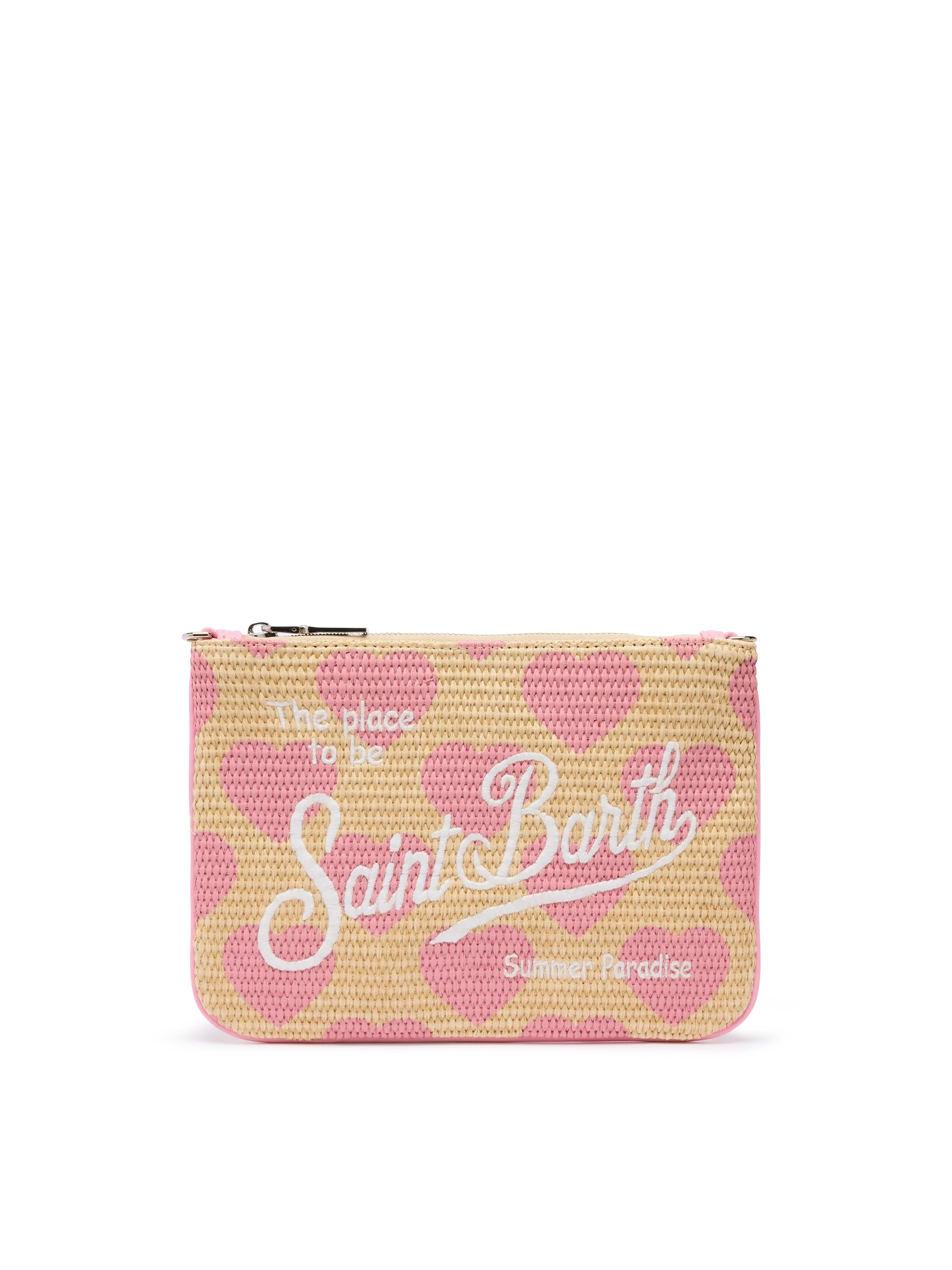 Pochette Parisienne effetto paglia con stampa cuori