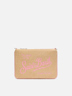 Pochette Parisienne effetto paglia con dettagli rosa