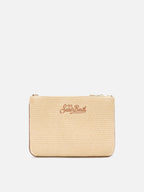 Parisienne pouch effetto paglia con logo ricamato marrone e tracolla removibile