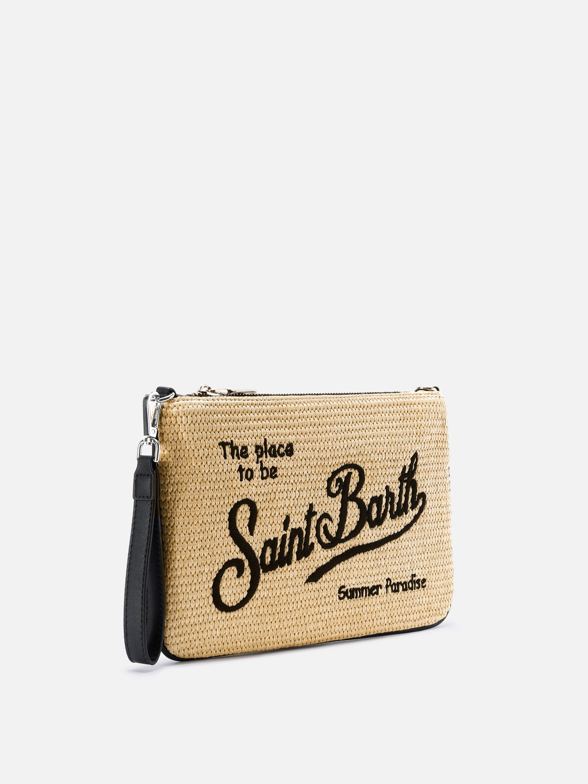 Parisienne pouch tinta unita con logo ricamato nero e tracolla removibile