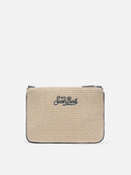 Pochette Parisienne effetto paglia con logo ricamato
