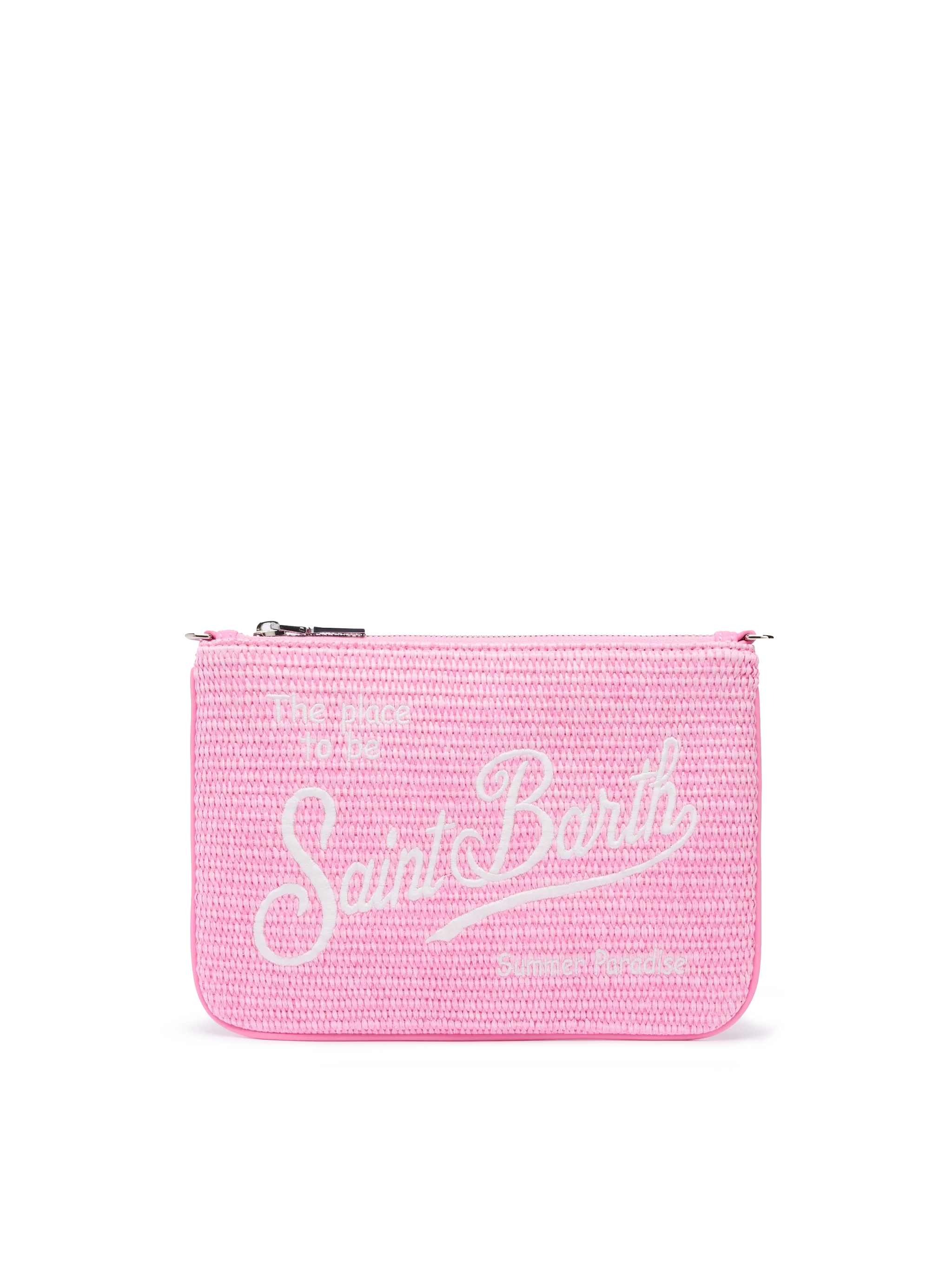 Pochette Parisienne effetto paglia con logo ricamato