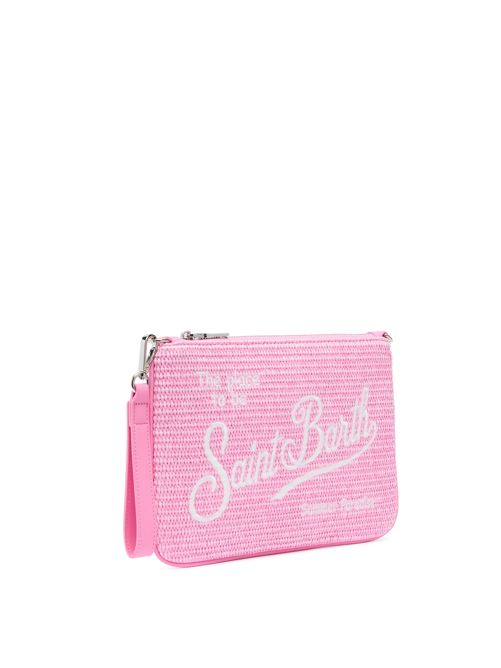 Pochette Parisienne effetto paglia con logo ricamato