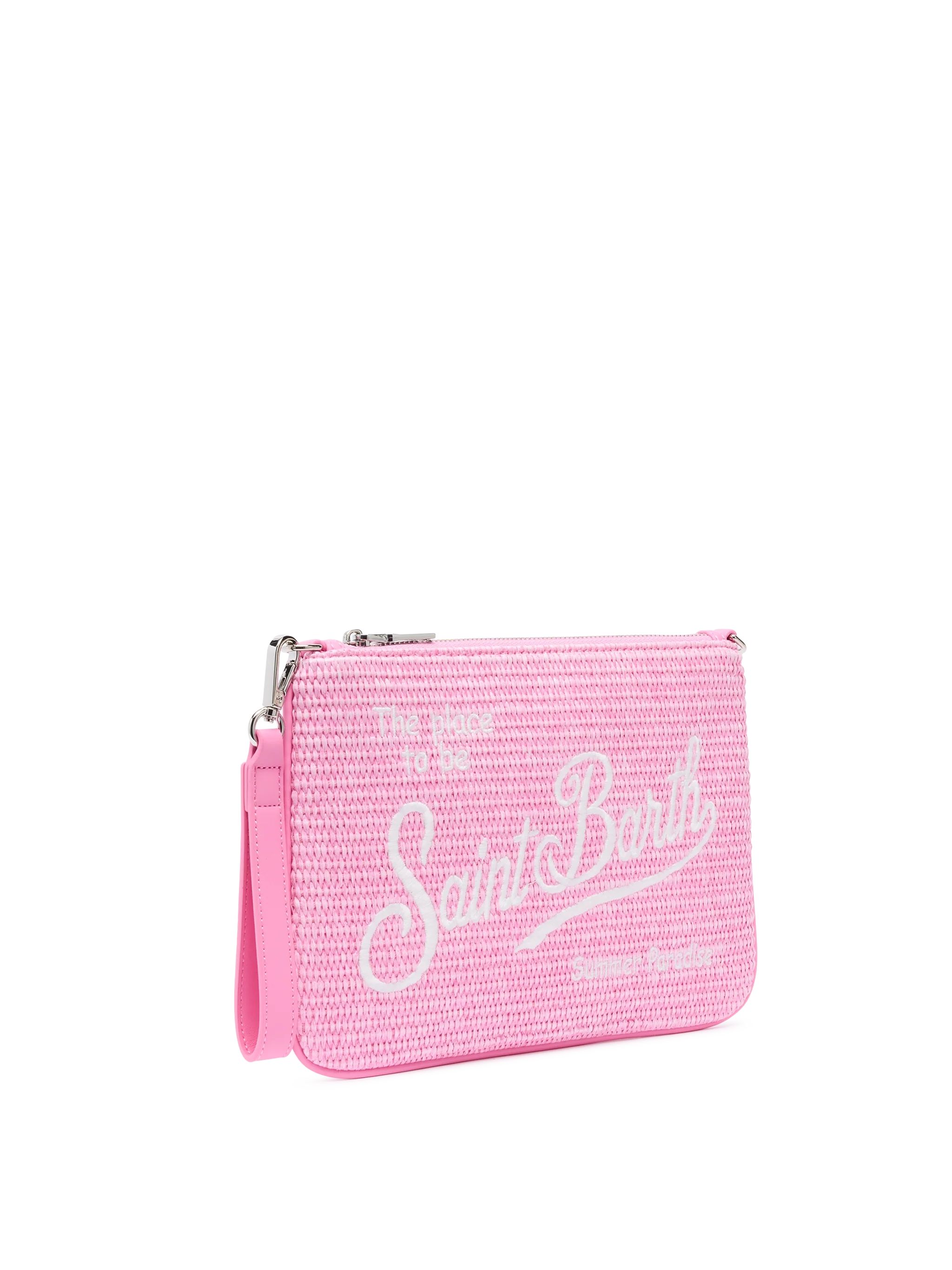 Pochette Parisienne effetto paglia con logo ricamato