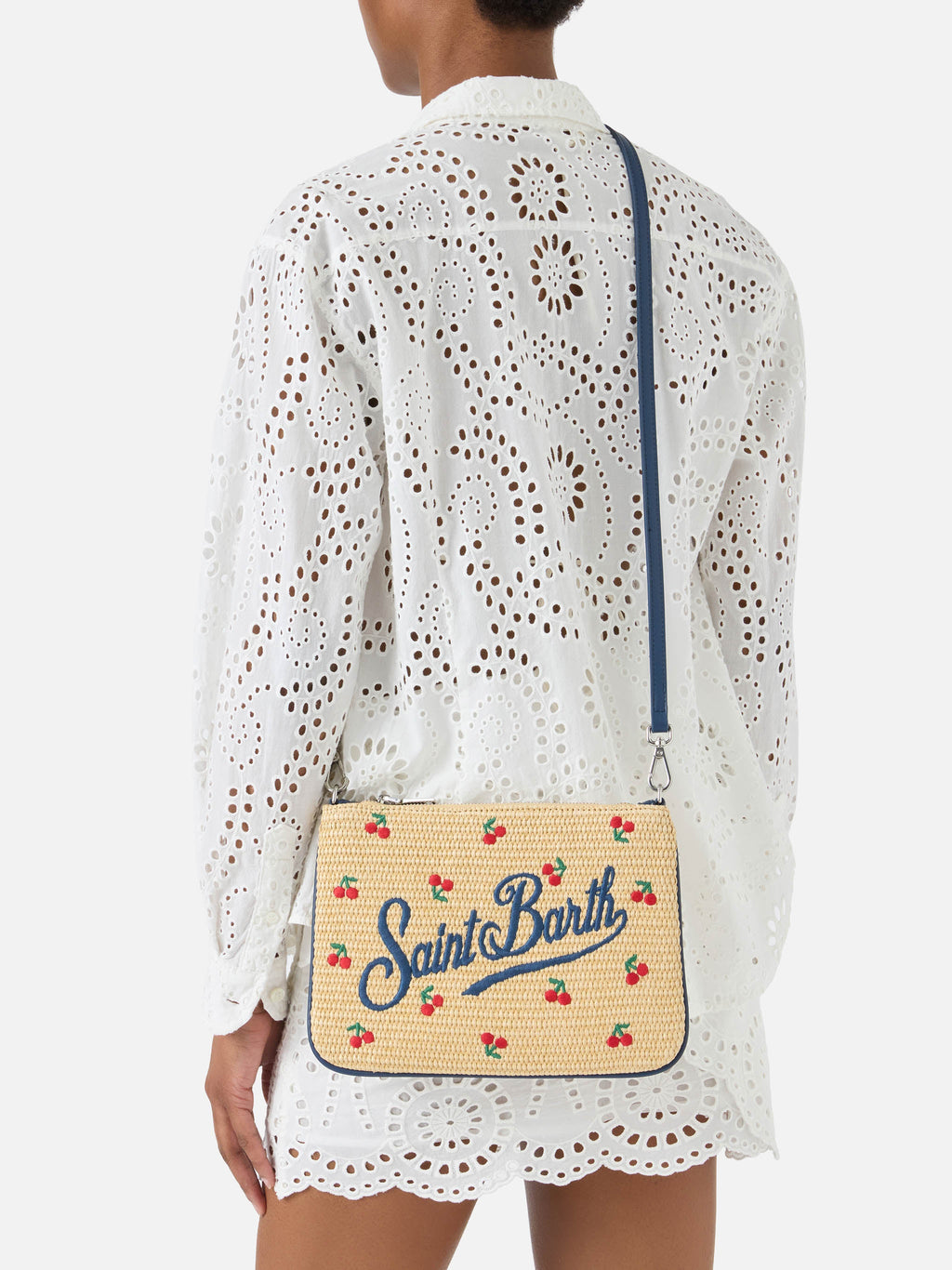 Parisienne pouch con fantasia ciliegie ricamata e tracolla removibile