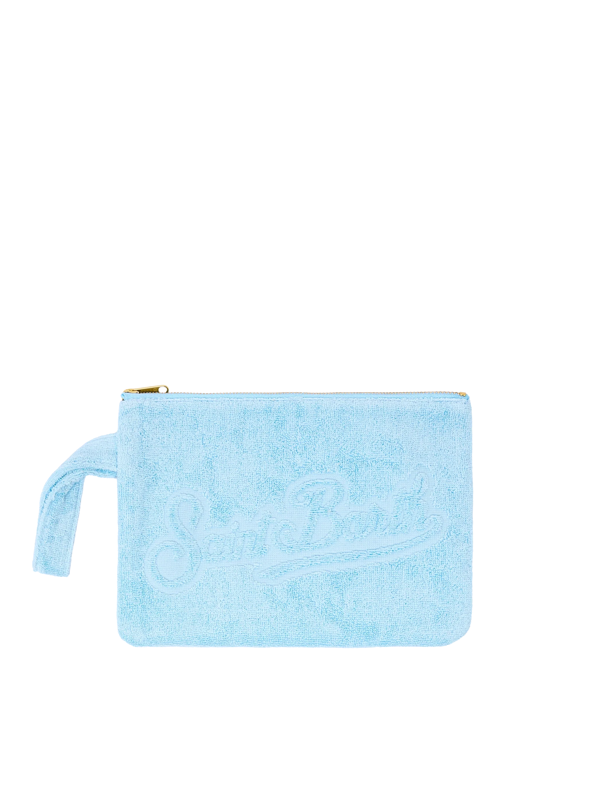 Pochette Pareasy azzurra con logo Saint Barth in jacquard