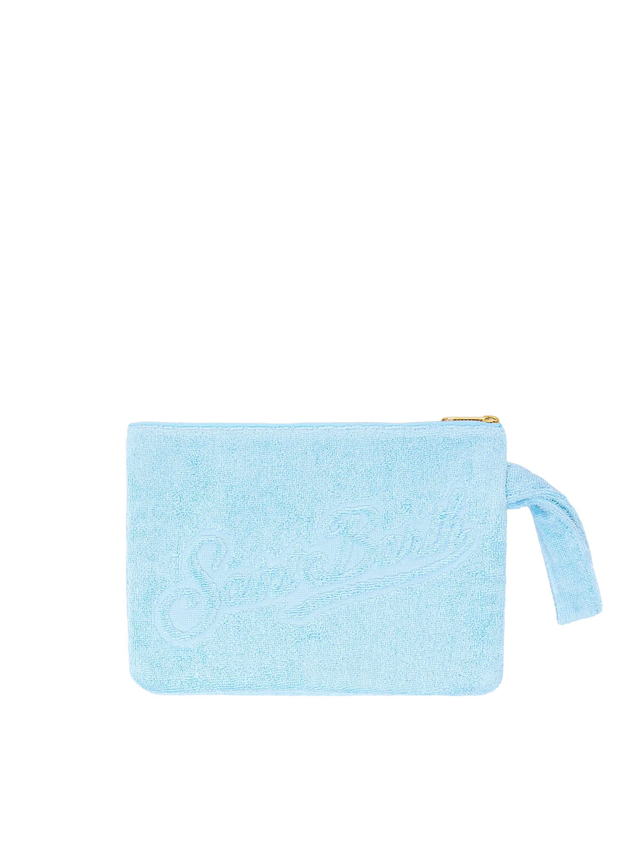 Pochette Pareasy azzurra con logo Saint Barth in jacquard