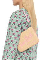 Pouch Mini Parisienne effetto paglia con logo ricamato rosa