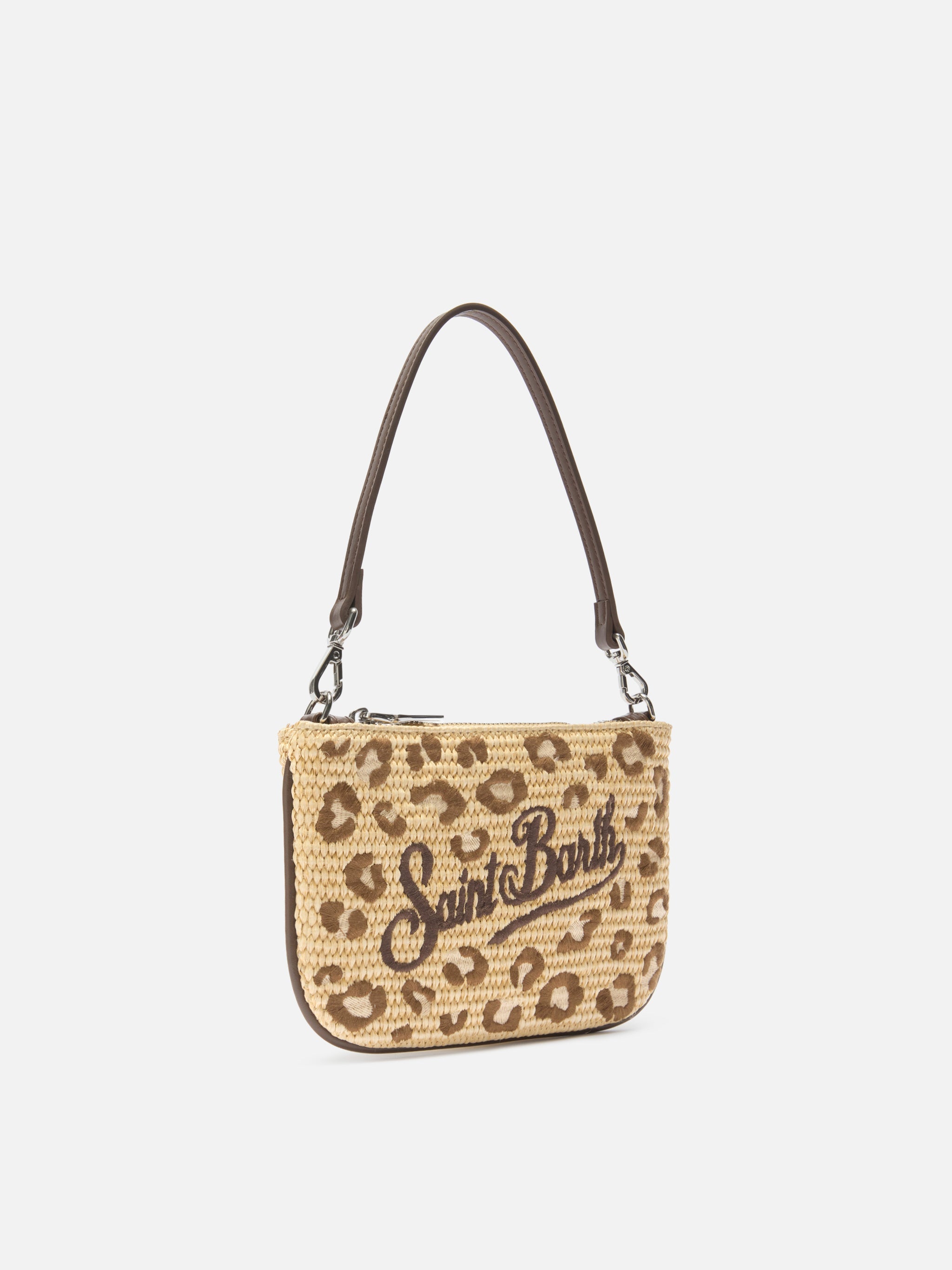 Mini Parisienne pouch leopardata ricamata con manico a spalla removibile