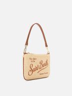 Pouch Mini Parisienne effetto paglia con logo ricamato marrone