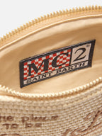 Pouch Mini Parisienne effetto paglia con logo ricamato marrone