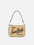 Pouch Mini Parisienne effetto paglia con logo ricamato nero