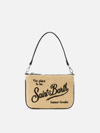 Pouch Mini Parisienne effetto paglia con logo ricamato nero