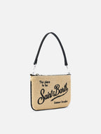 Pouch Mini Parisienne effetto paglia con logo ricamato nero