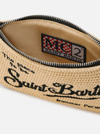 Pouch Mini Parisienne effetto paglia con logo ricamato nero