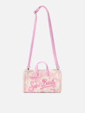 Borsa Phone micro in canvas con stampa toile de jouy rosa e logo a contrasto