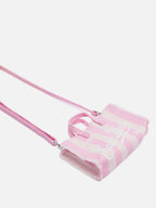 Phone Bag in canvas di cotone con stampa a righe rosa