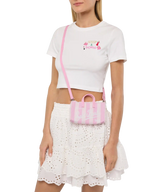 Phone Bag in canvas di cotone con stampa a righe rosa