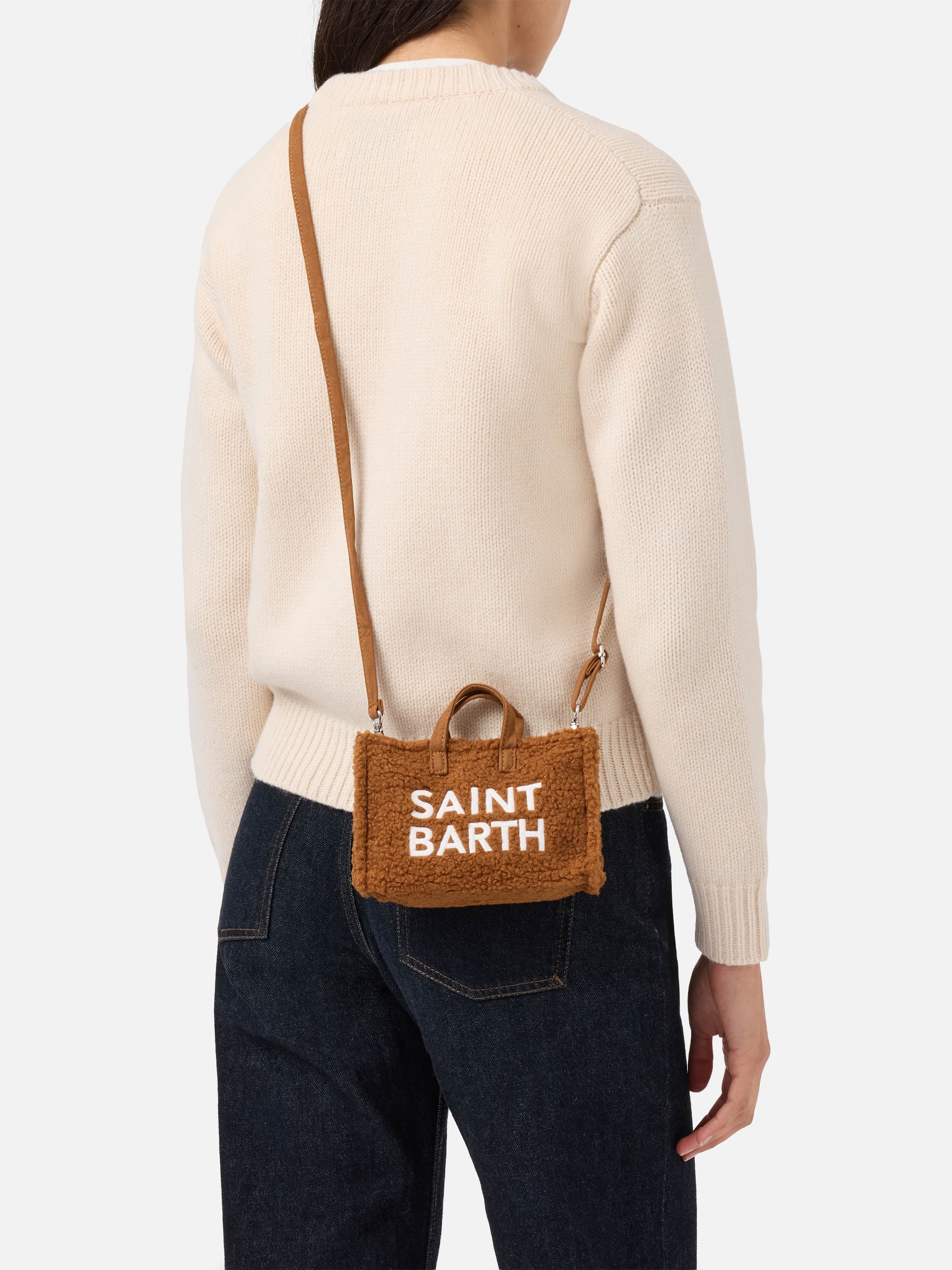Mini borsa porta telefono Phone Bag Teddy in sherpa marrone