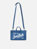 Borsa Phone micro in tessuto denim con logo a contrasto