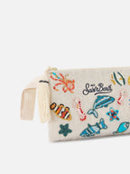 Pouch Pearl bianca con motivi marini in perline