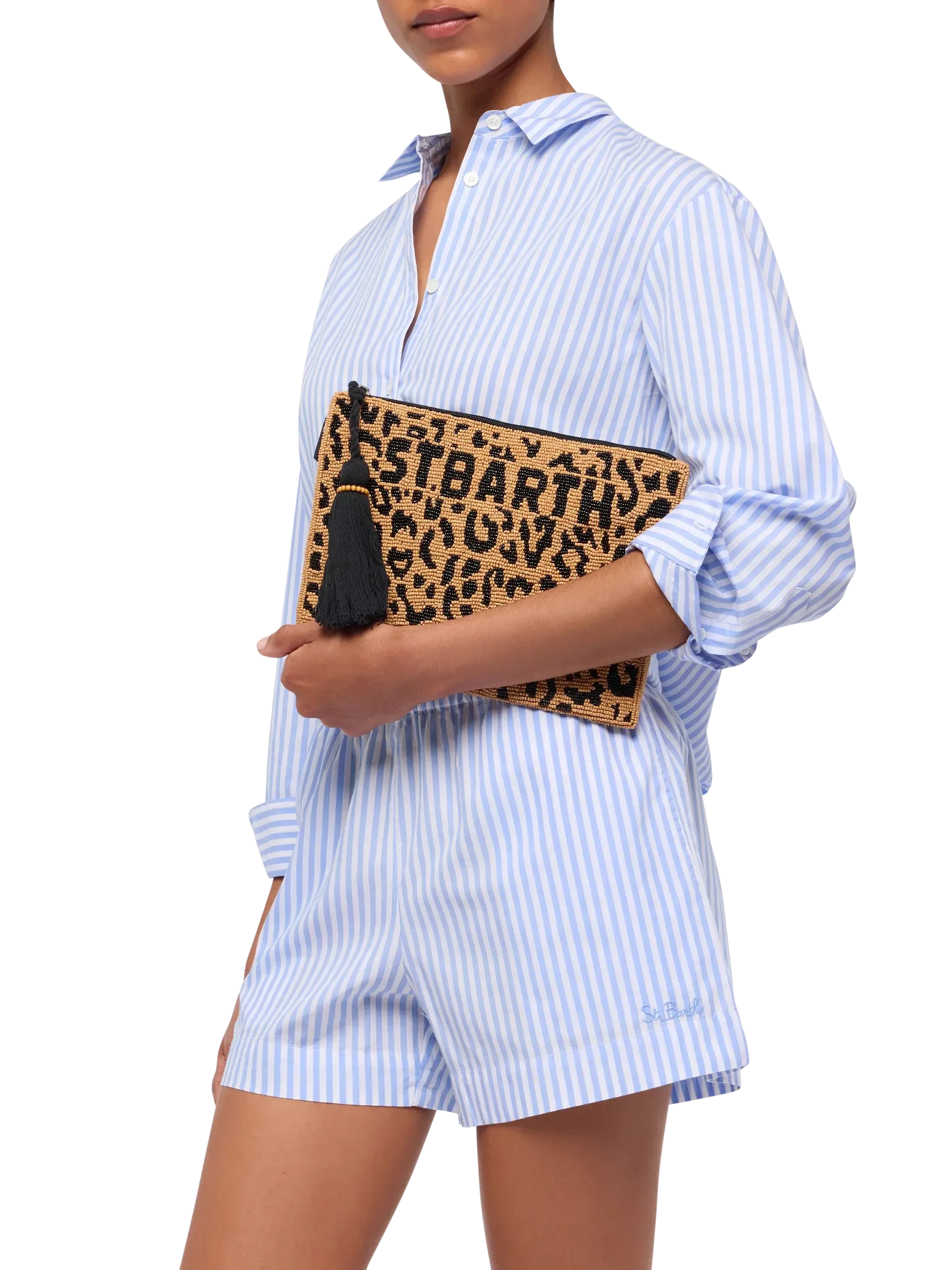 Pouch Pearl con fantasia leopardata in perline