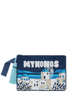 Pearl Pouch con design cartolina Mykonos  in perline