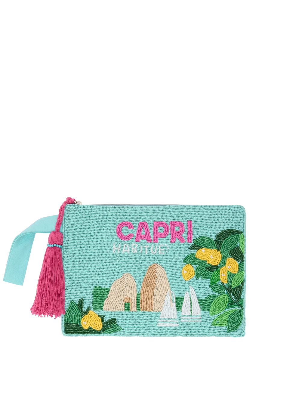 Pearl Pouch con design cartolina Capri  in perline